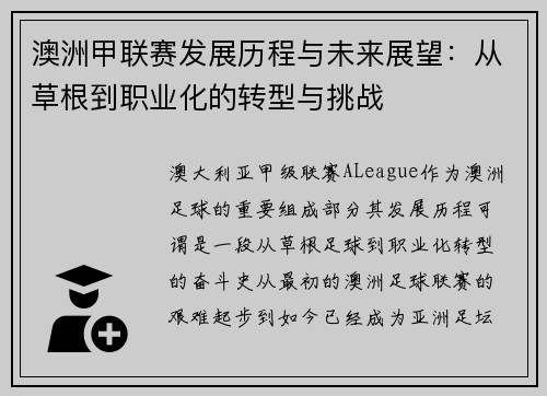 澳洲甲联赛发展历程与未来展望：从草根到职业化的转型与挑战